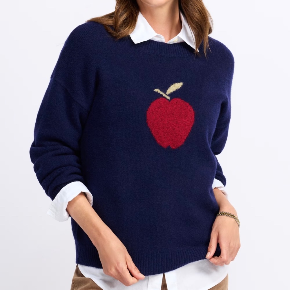 Bobeau Apple Picking Sweater Navy Small Petite
